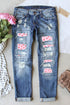 Sky Blue Valentine'S Day Heart Patchwork Jeans